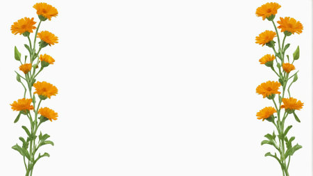 Yellow flowers on both sides of white backgroundの素材