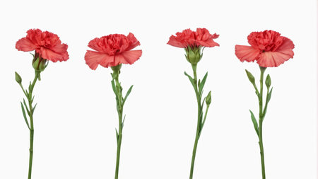 Four red carnation flower materialsの素材