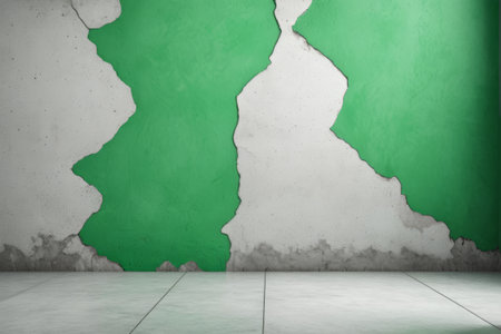 Broken green walls and gray white ground sceneの素材