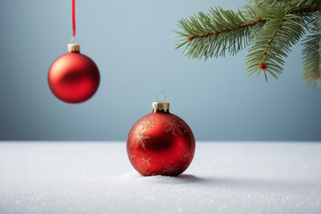 Red Christmas Decorative Ball with Pine Branchの素材