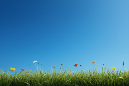 Meadow wildflowers against a blue skyの素材