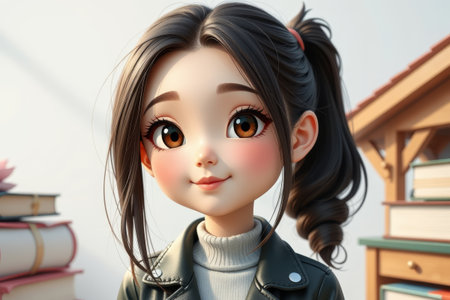 Cute cartoon girl smiling close upの素材