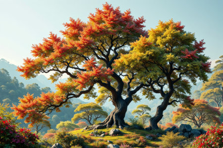 Autumn mountains and forests with colorful treesの素材