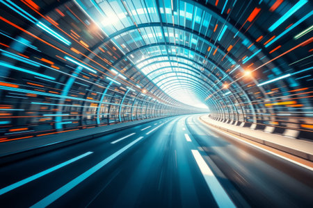 Futuristic tunnel highway high speed driving sceneの素材