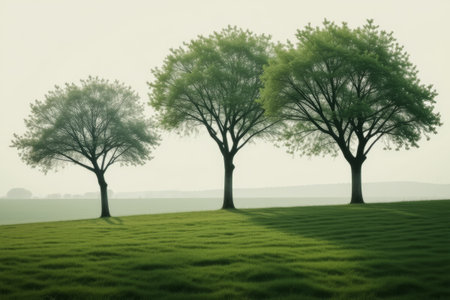 Outdoor grass and green tree sceneryの素材