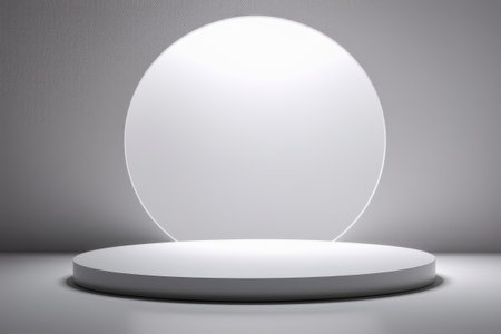 White round display stand with background lightの素材