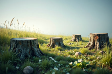 Stumps on grass natural landscapeの素材