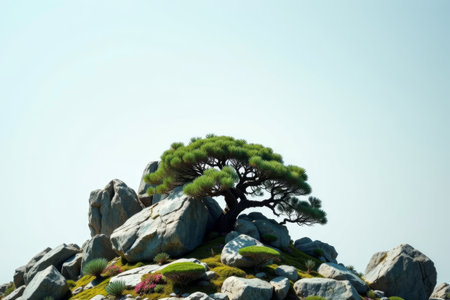 Pine trees on the rocks natural sceneryの素材