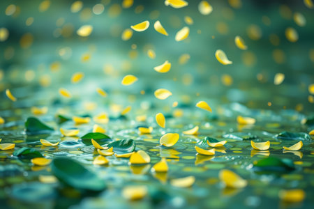 Yellow petals falling from the waterの素材