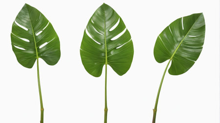 Close up of three Monstera leavesの素材