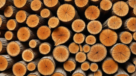 Stacked neatly of wood section materialの素材