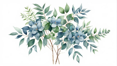 Blue Flower Green Plant Illustrationの素材