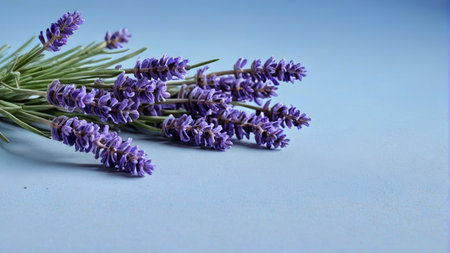 Purple lavender on blue backgroundの素材