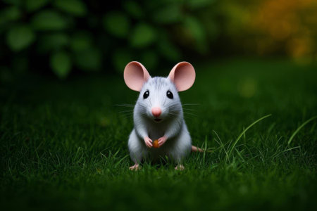 Cute mouse standing on the grassの素材