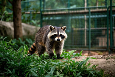 Walking raccoons in the zooの素材