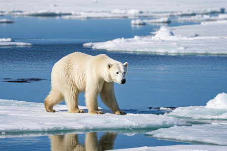 Polar bears walking on Arctic iceの素材