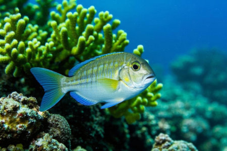 Fish swimming beside corals in the oceanの素材