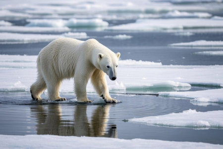 Polar bears walking on Arctic iceの素材
