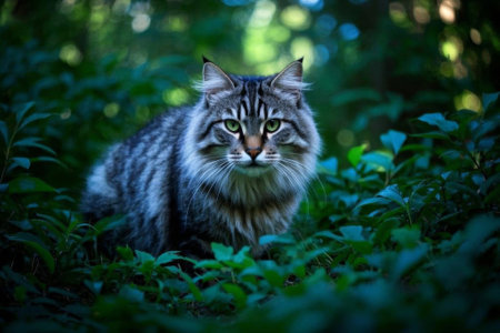 Long-haired cat in the forestの素材