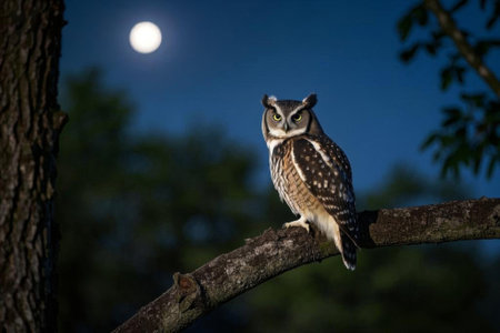 Owl on a moonlit branchの素材