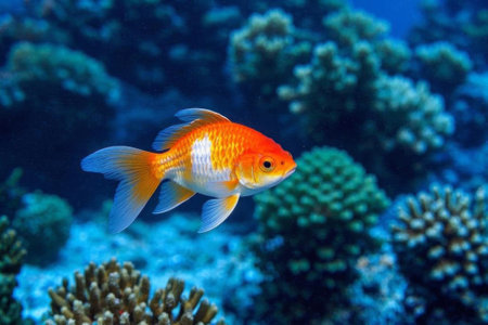 Close up of goldfish swimming in the waterの素材