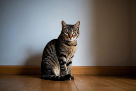 Tabby cat sitting indoorsの素材