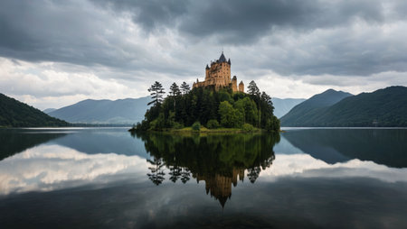 Lake Island Castle and Landscapeの素材