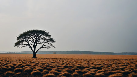 Separate tree landscape in a fieldの素材