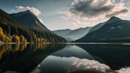 Mountain lakes and forest natural sceneryの素材