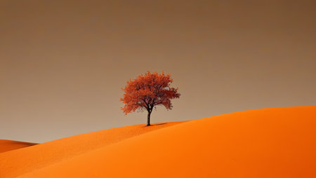 A red-leaf tree in the desertの素材