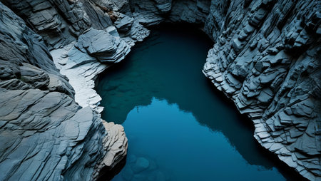 Clear pool surrounded by rocks in the mountainsの素材