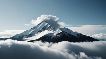 A majestic snow capped mountain landscape above the cloudsの素材