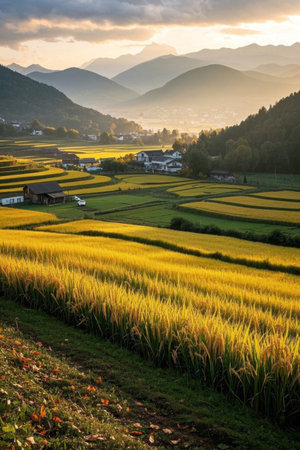 Pastoral rural rice field sceneryの素材