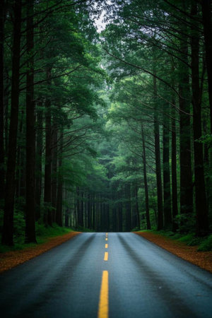 Road scenery in the forestの素材