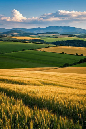 Vast fields and golden wheat wavesの素材