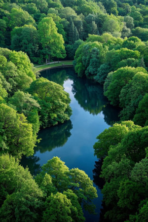 River in forest overlooking the landscapeの素材