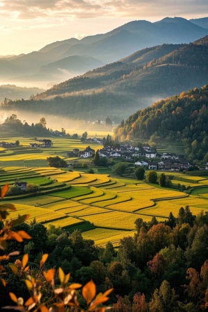 Mountain terraced villages natural sceneryの素材