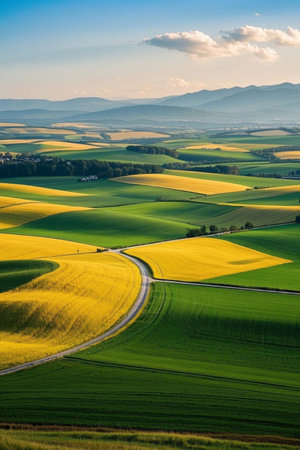 Panoramic view of natural scenery on the field roadの素材