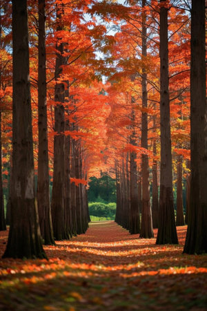 Autumn red leaf forest landscapeの素材