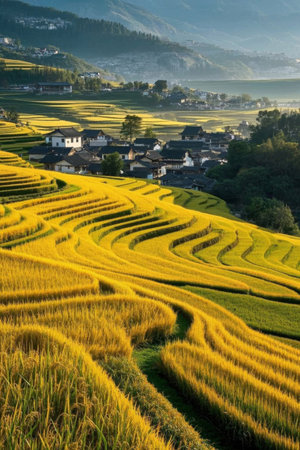 Rural terraced fields and idyllic sceneryの素材