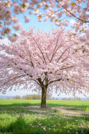 Cherry blossoms in bloom in the fieldsの素材