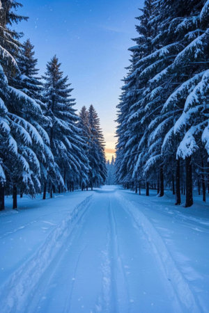 Snow covered roads in the forest after snowの素材