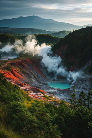 Panoramic view of mountain geothermal landscapeの素材