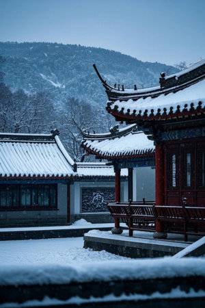 Snow scene of ancient Chinese buildingsの素材