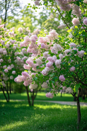 Lilac flowers in bloom in the parkの素材