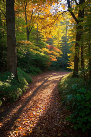 Fallen Leaf Trail in Autumn Forestの素材