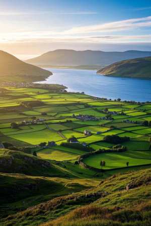 Panoramic view of the lakeside countrysideの素材