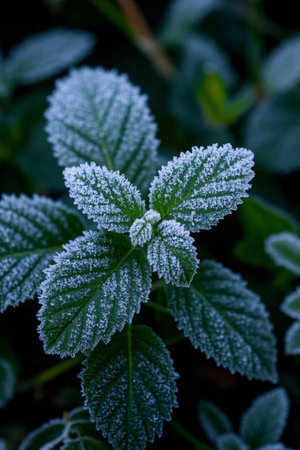 Close up of frost covered plantsの素材