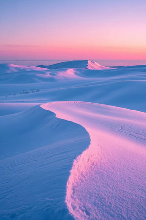 Pink glow landscape on the snow outdoorsの素材