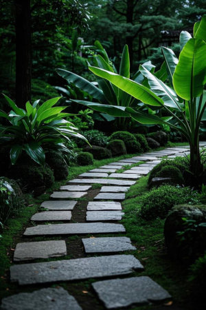 Green lined flagstone pathの素材